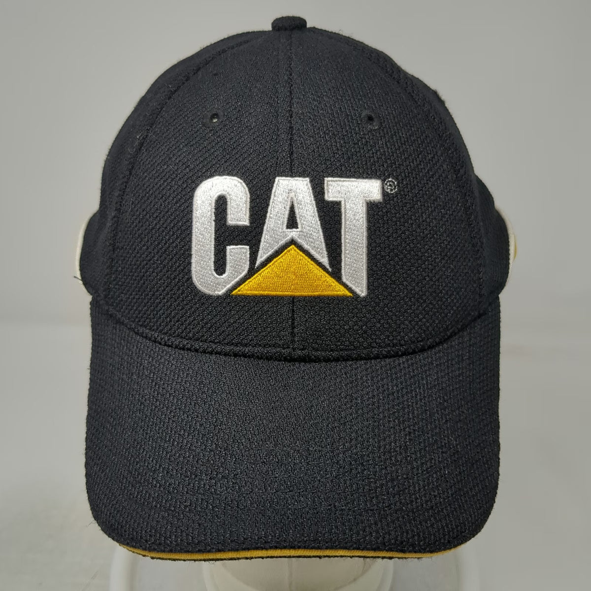 CAT Baseball Cap Black One Size Strapback Polyester Textured Industrial Logo Hat