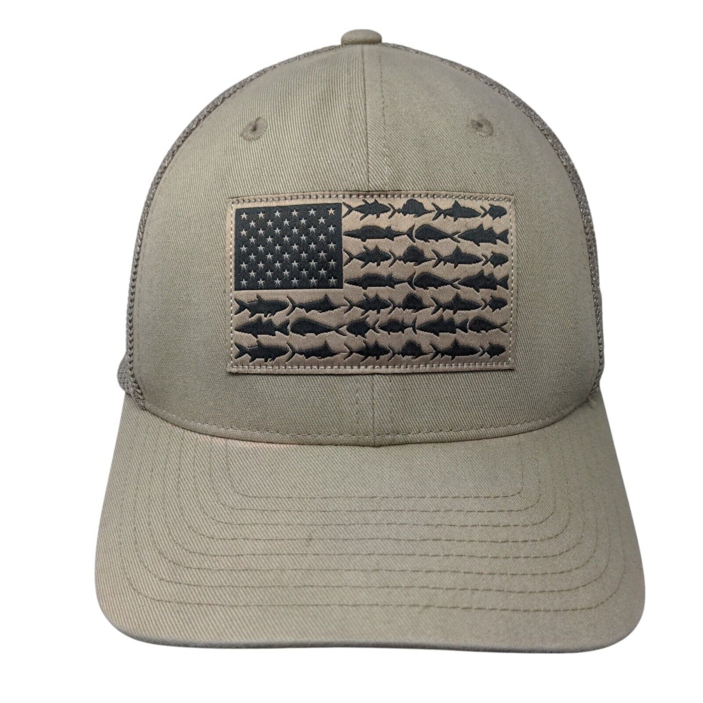 Columbia PFG Fish Flag Patch Fitted Trucker Hat Tan OSFA Flexfit