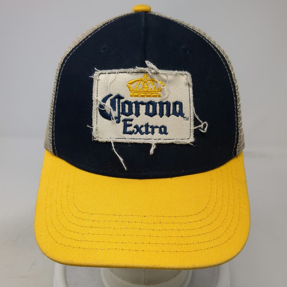 Corona Trucker Hat Blue Yellow One Size Mesh Back Snapback Beer Logo Patch Crown
