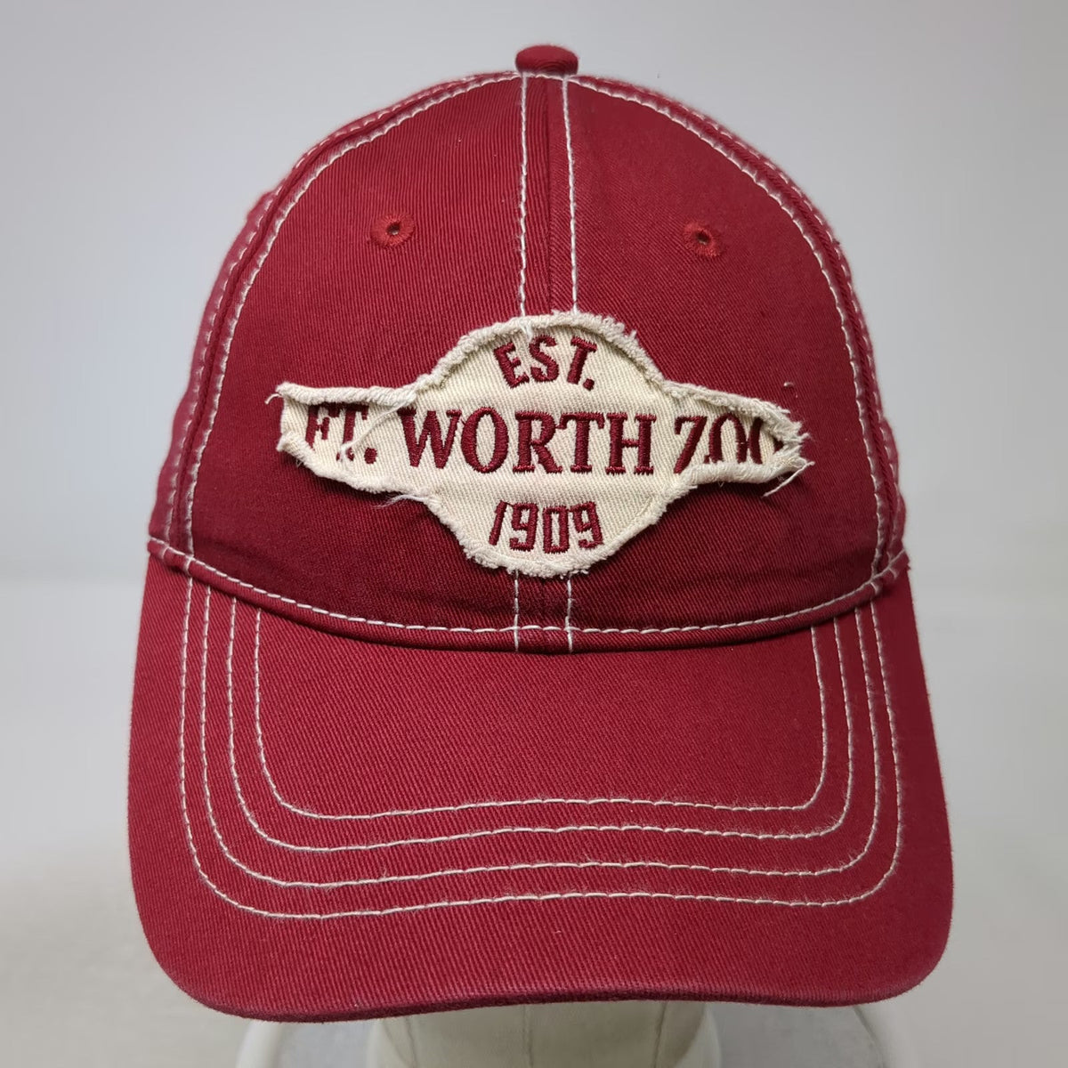 Jacobson Hat Baseball Cap Red One Size Ft Worth Zoo Patch Contrast Stitching