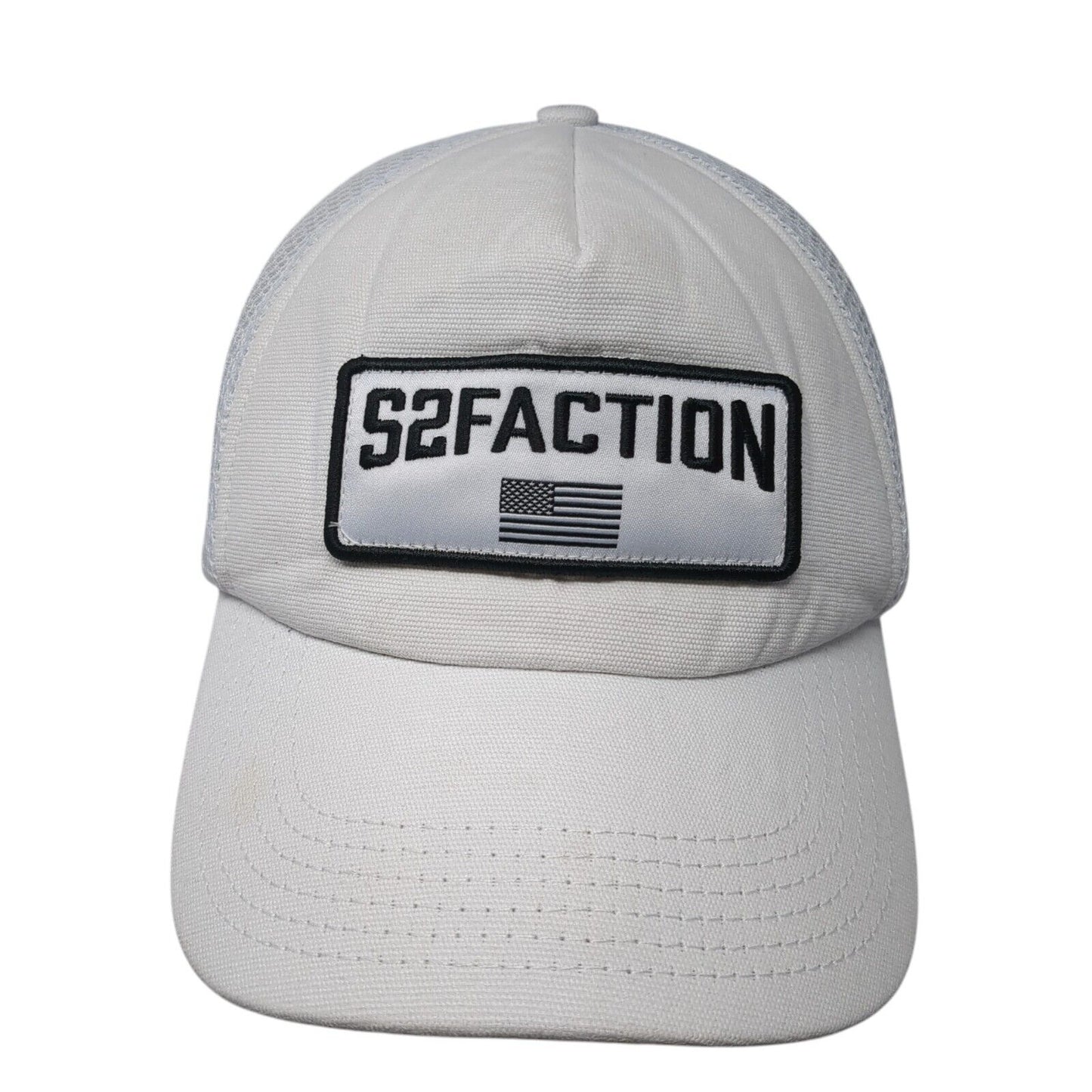 S2faction USA Flag Patch Snapback Trucker Hat White One Size Mesh Back