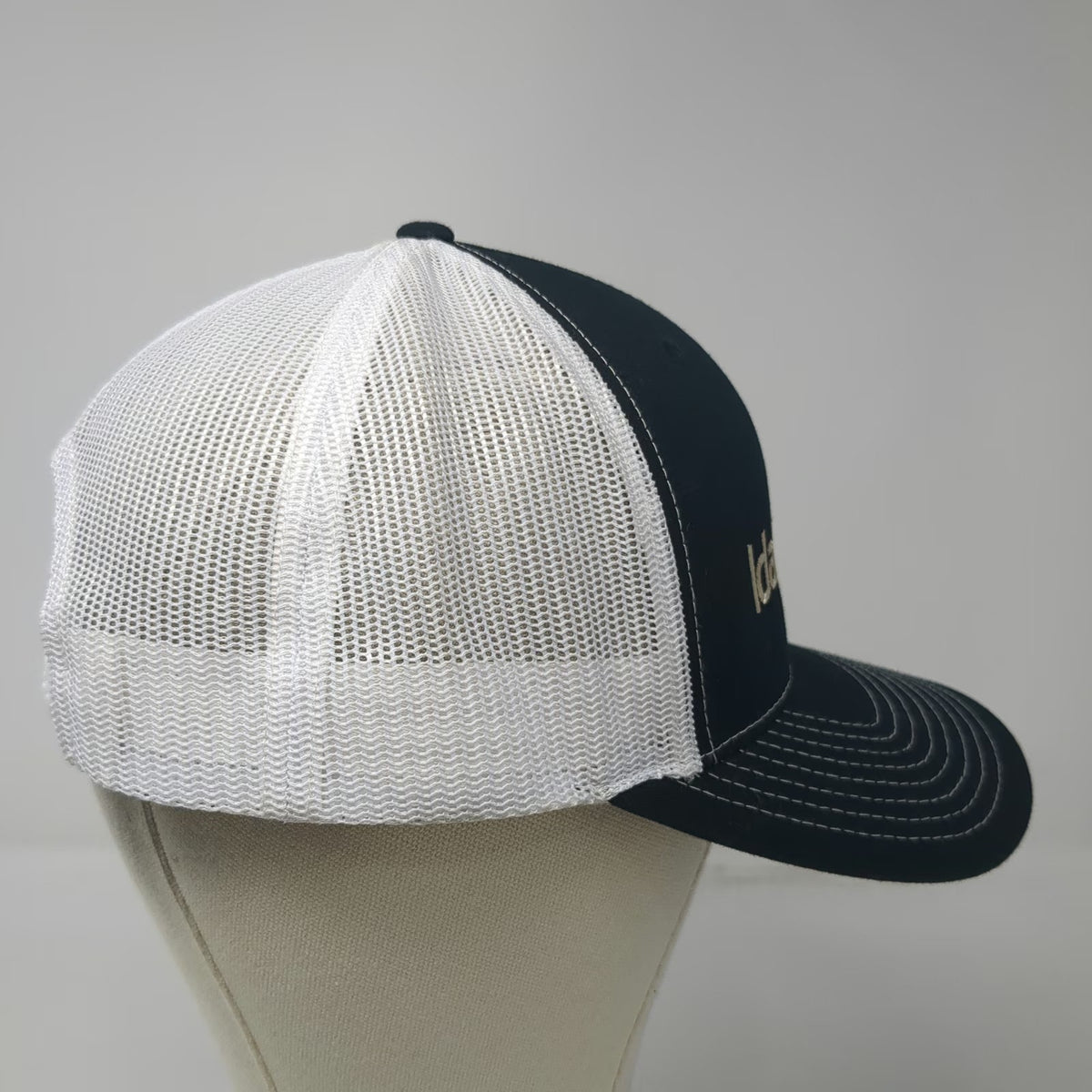 Richardson Trucker Hat Black White One Size IdahoCAFE Logo Mesh Back Snapback