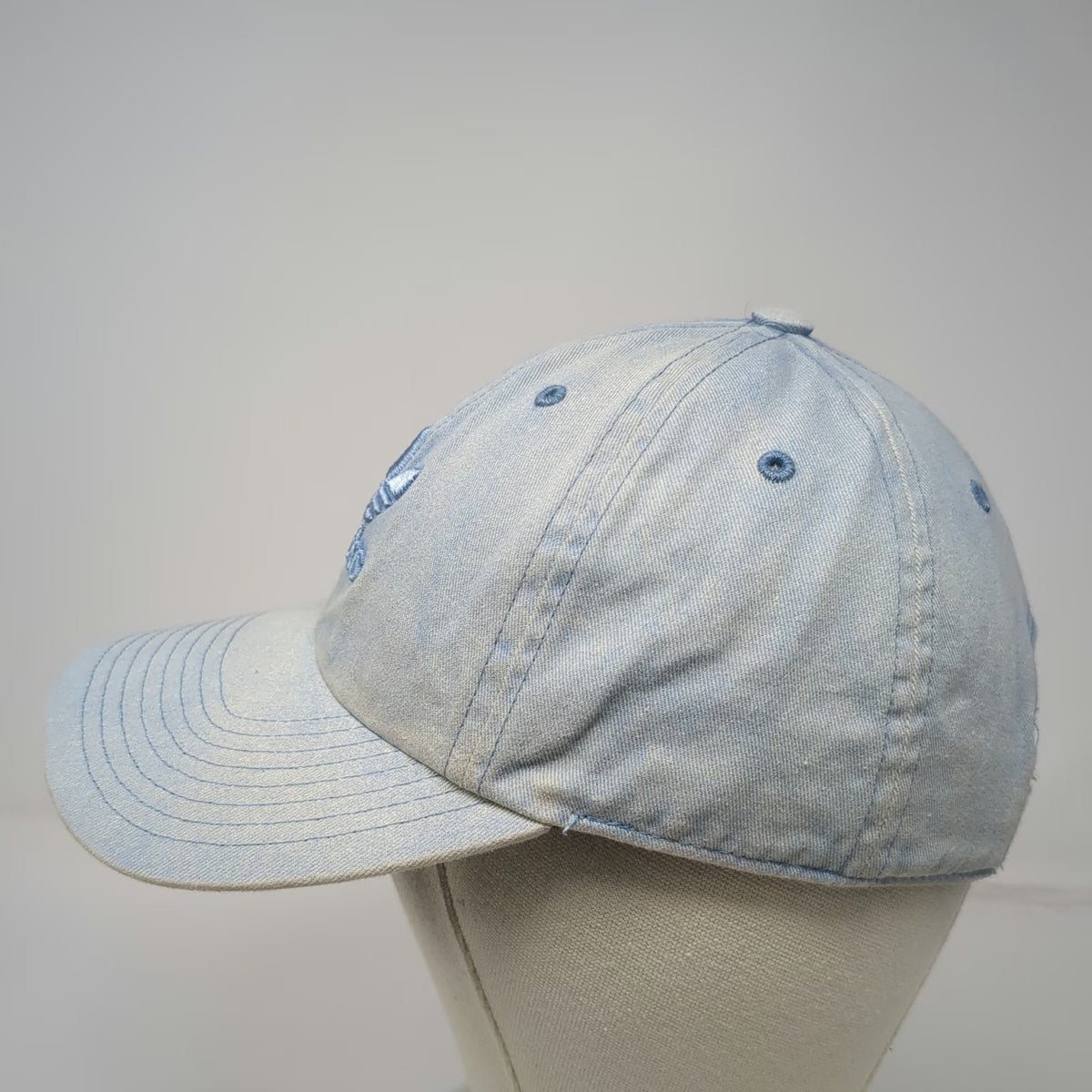 Adidas Baseball Cap Blue One Size Trefoil Logo Denim Slideback Strap Hat
