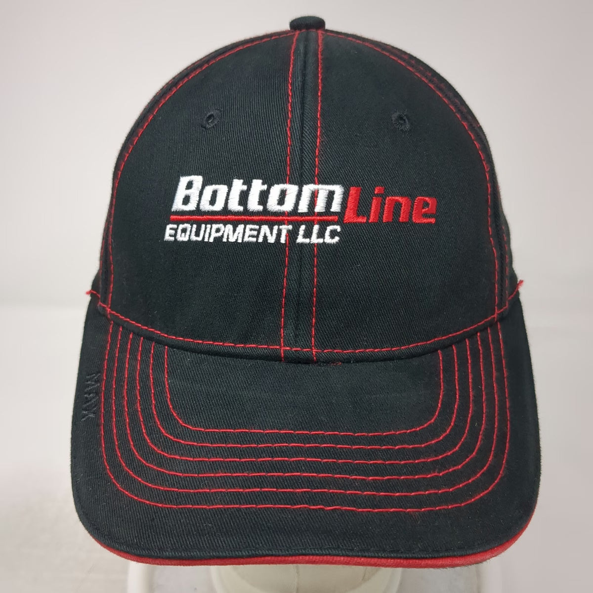 The MAX Hat Baseball Cap Black One Size Bottom Line Equipment Red Stitching hat