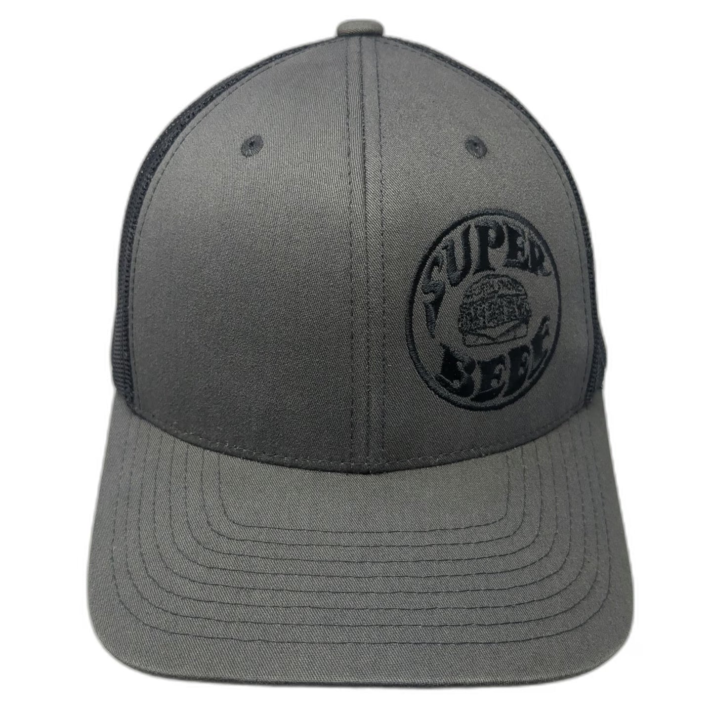 Yupoong Trucker Hat Gray One Size Snapback Super Beef Burger Mesh Patch Logo
