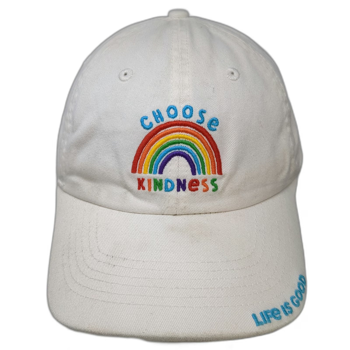 Life is Good Baseball Cap White One Size Choose Kindness Rainbow Strapback Hat