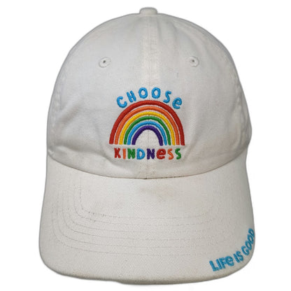 Life is Good Baseball Cap White One Size Choose Kindness Rainbow Strapback Hat