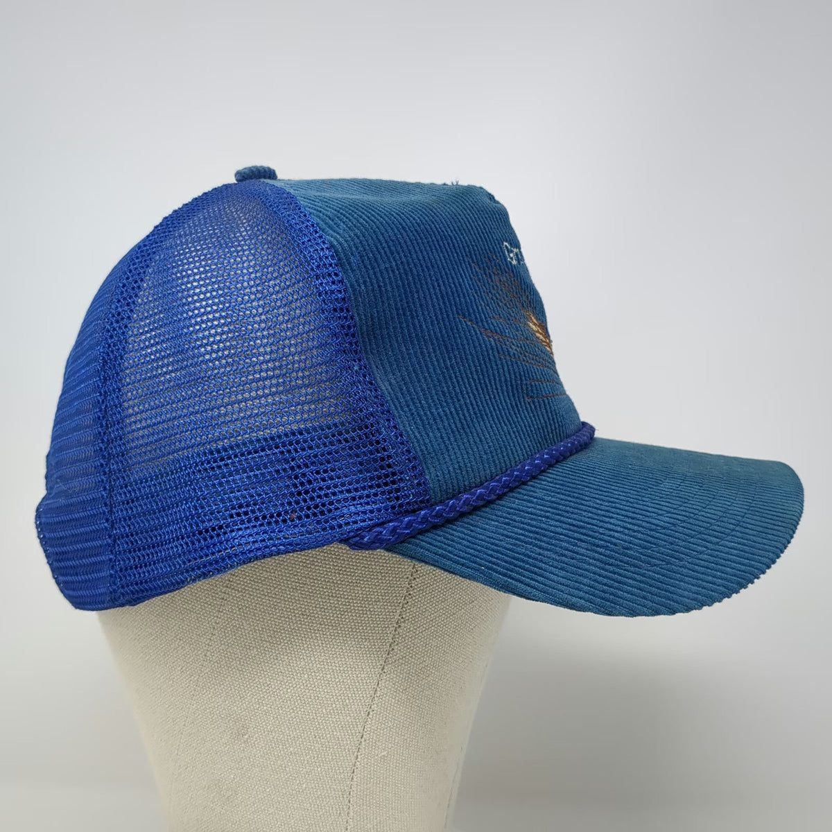 Otto Trucker Hat Blue One Size Snapback Corduroy Rope Wheat Western Malting