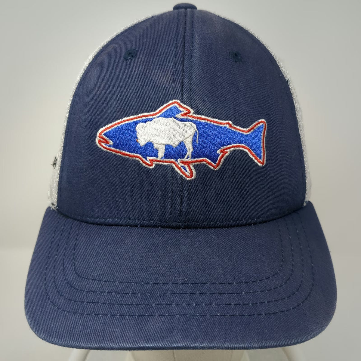 RepYourWater Trucker Hat Blue One Size Snapback Mesh Back Fish Buffalo Logo