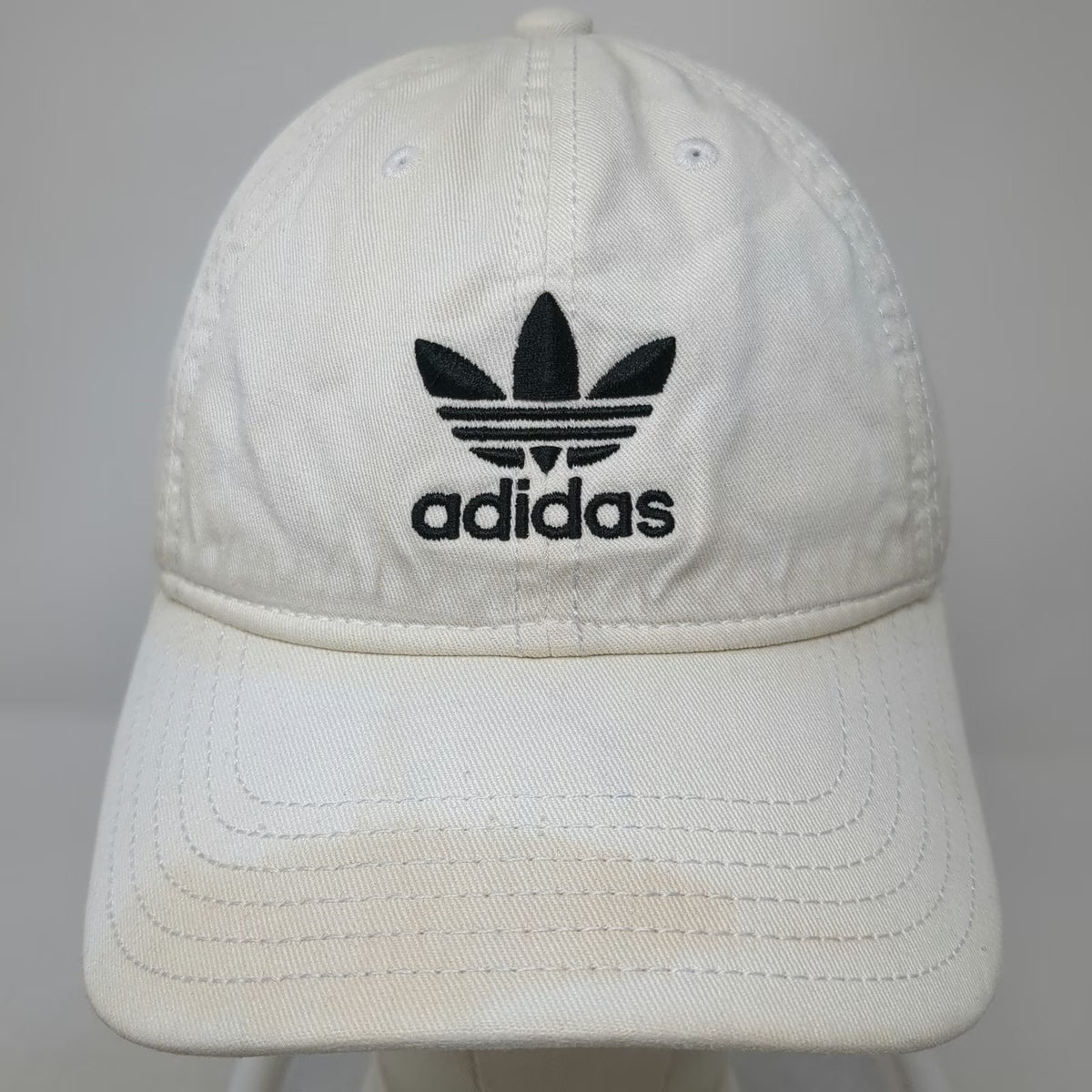 Adidas Baseball Cap White One Size Trefoil Logo Slideback Cotton Embroidered Hat