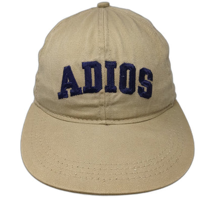 Foxxi ADIOS Baseball Cap Brown Blue OS Leather Strapback Embroidery Hat Made USA