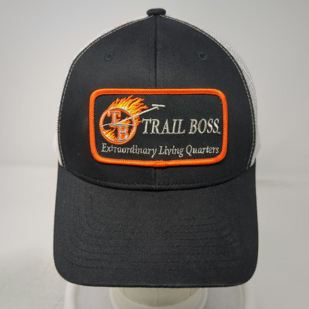 Yupoong Trucker Hat Black White OSFM Trail Boss Living Quarters Mesh Snapback