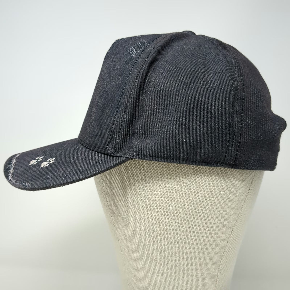 Snapback Gray One Size Distressed Denim Kitten Cat Animal Paw Prints Frayed Hat