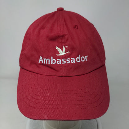 Ambassador Strapback Hat Red OSFM Embroidered Adjustable Vent Holes