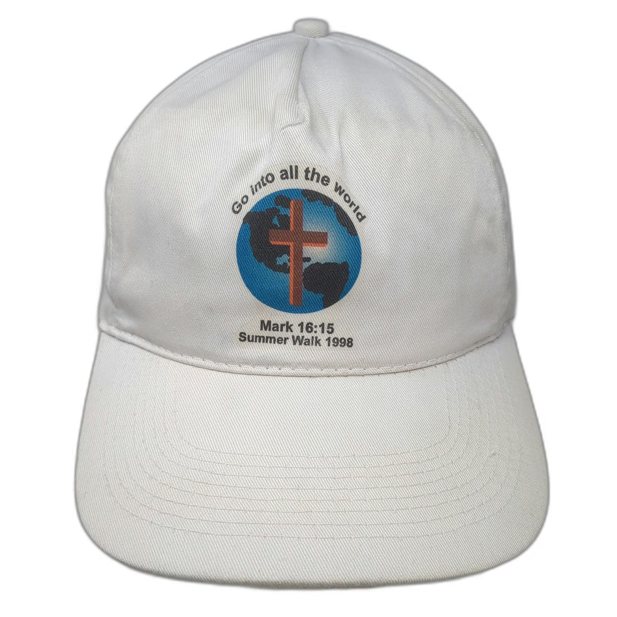 Otto 5 Panel White One Size Hat Religious Summer Walk 1998 Mark 16:15 Snapback