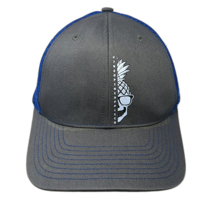 Richardson Gray Blue Trucker Hat One Size Mesh Snapback Pineapple Skull Graphic