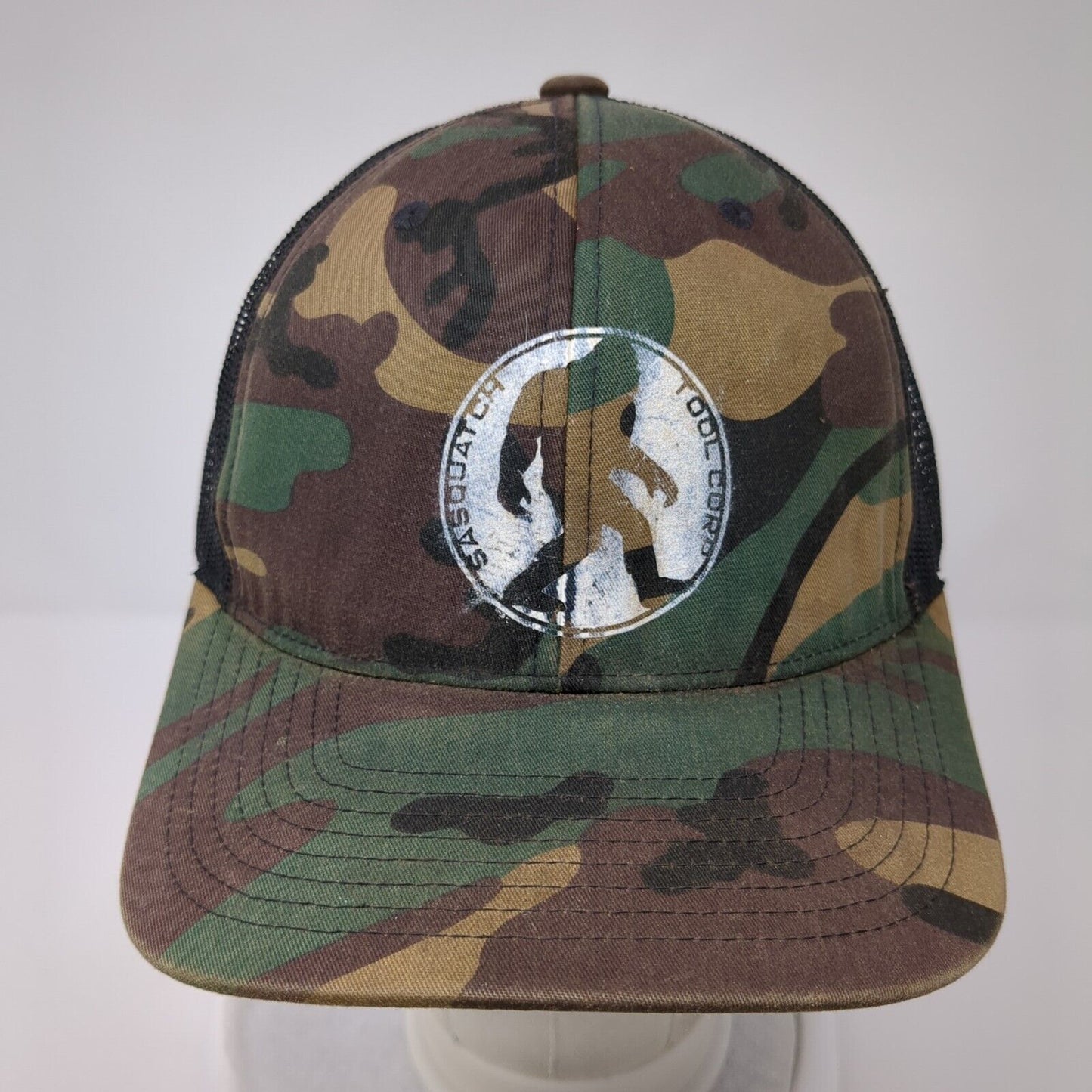 Sasquatch Tool Corp Snapback Trucker Hat Camo One Size Mesh Back Believe