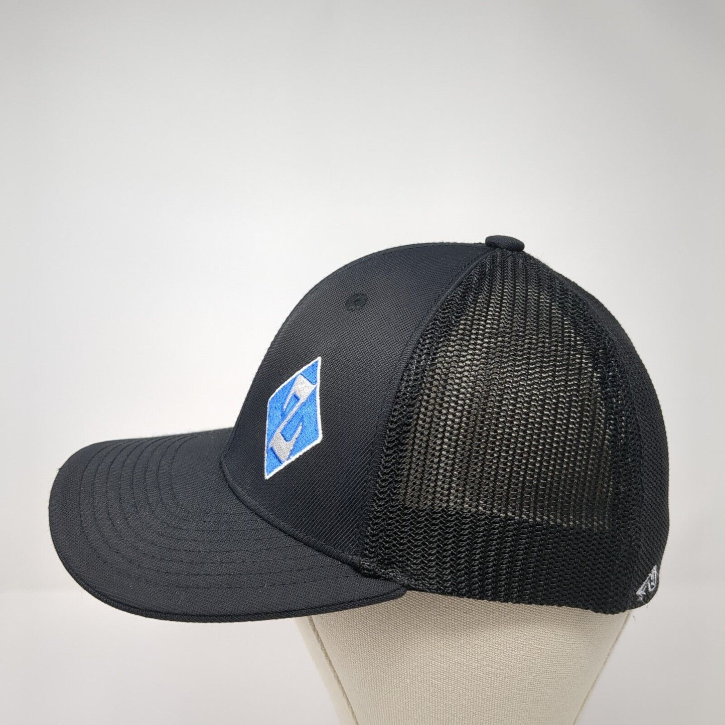 Pacific Headwear Fitted Mesh Back Trucker Hat Black 6 7/8-7 3/8 Logo