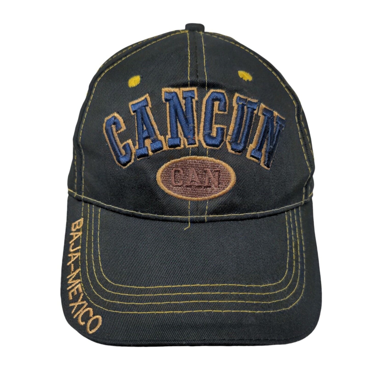 Cancun Baja-Mexico Slideback Hat Black One Size Adjustable Embroidered Cotton