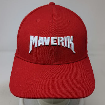 Maverik Baseball Cap Red M Adventure's First Stop Embroidered Fitted Promo Hat