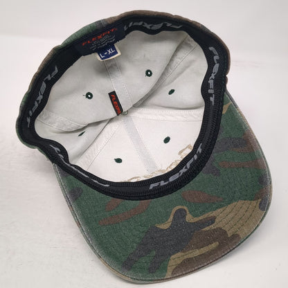 Flexfit Baseball Cap Green Camo XL Diamond Gym Logo Stretch Fit Woodland Hat