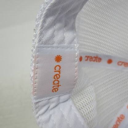 Create Trucker Hat White One Size Orange Embroidered Patch Mesh Back Snapback