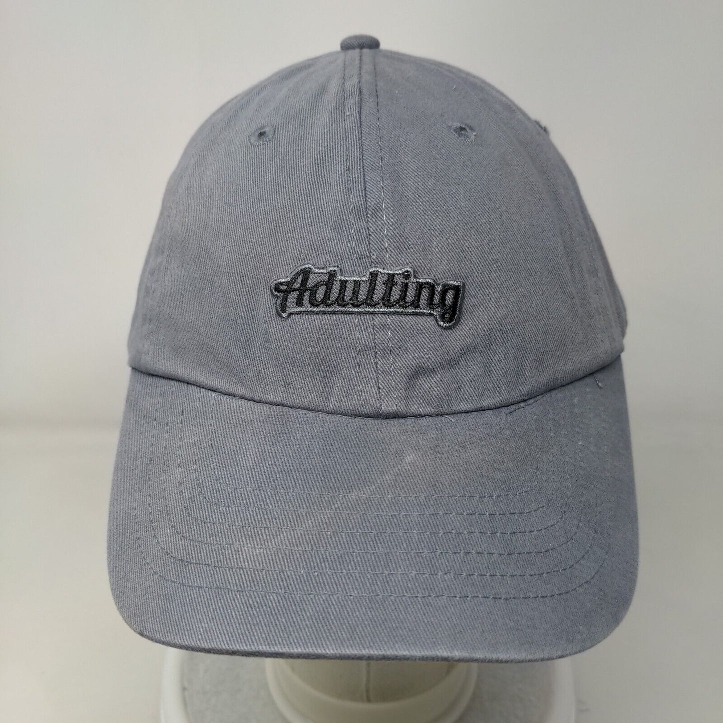 Adulting Slideback Hat Gray OSFM Adjustable Solid 6 Panel Vent Holes