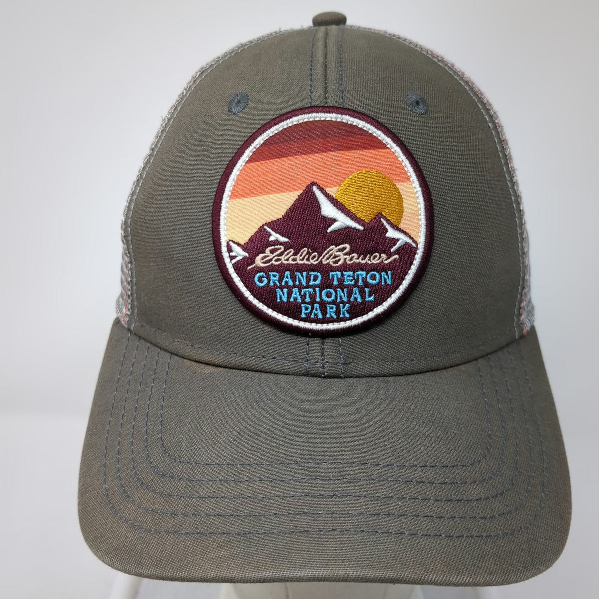 Eddie Bauer Trucker Hat Gray One Size Grand Teton National Park Mesh Snapback