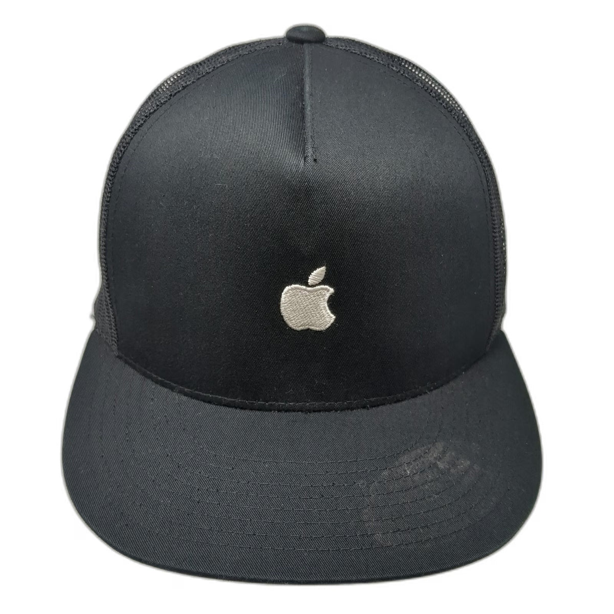 Yupoong Trucker Hat Black White One Size Apple Logo Mesh Snapback Embroidered