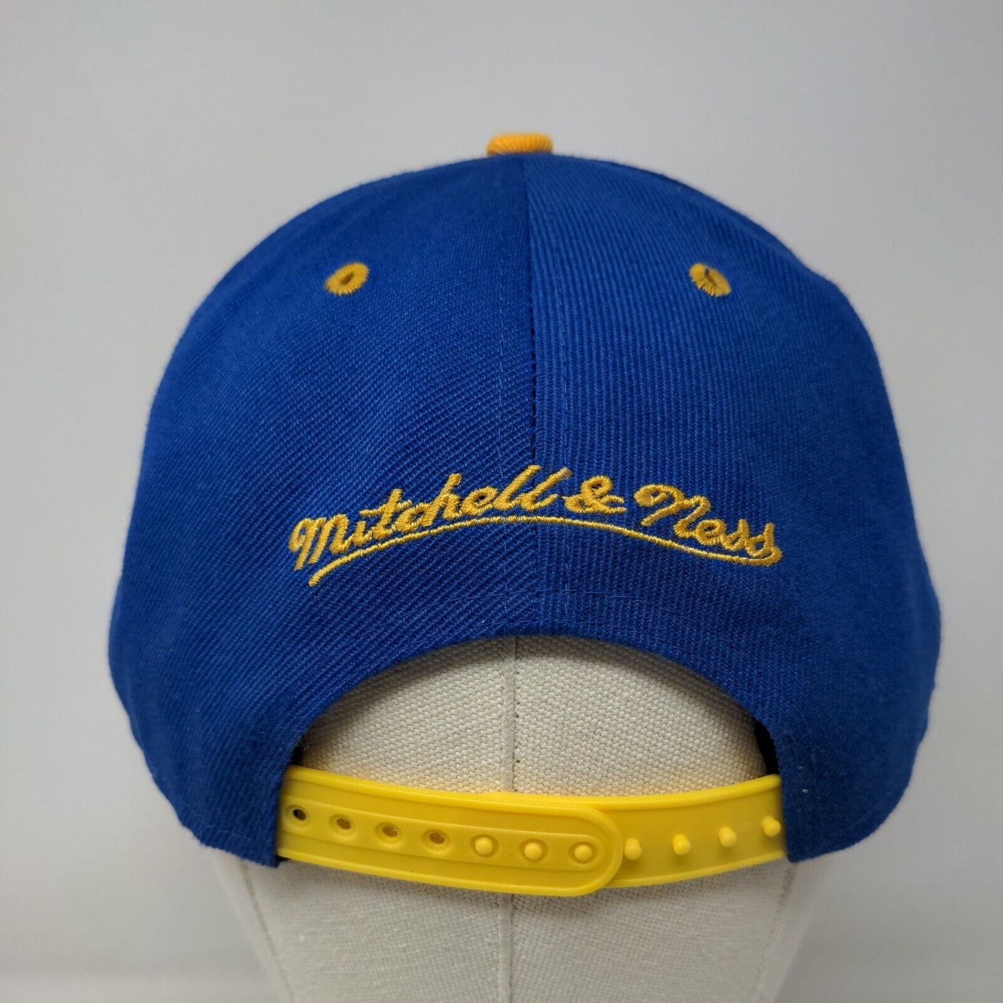 Mitchell & Ness Men's Snapback Hat Blue Yellow Embroidered Golden State Warriors