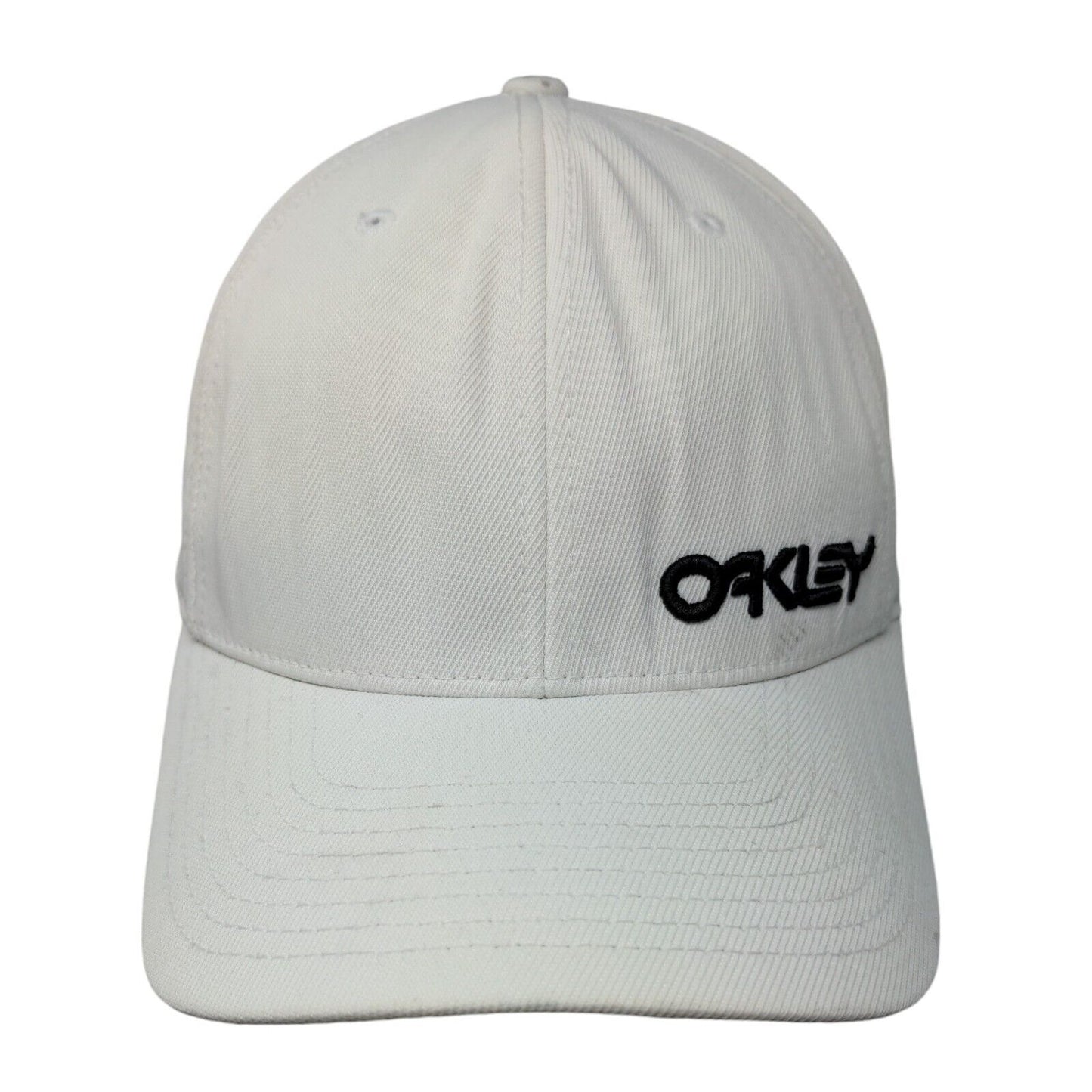 Oakley Fitted Hat Cream S/M Flexfit Embroidered Vented Holes 6 Panel Yupoong