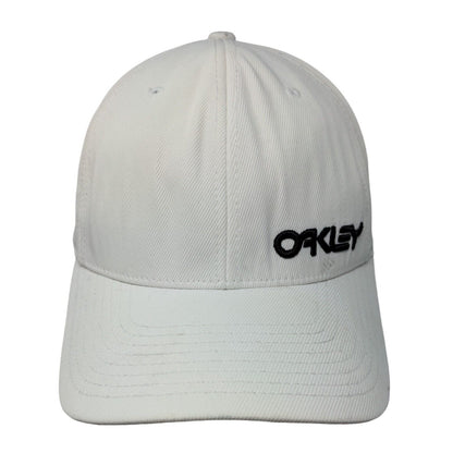 Oakley Fitted Hat Cream S/M Flexfit Embroidered Vented Holes 6 Panel Yupoong