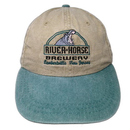 Adams Baseball Cap Beige Green One Size River Horse Brewery Hippo Hat Leather NJ