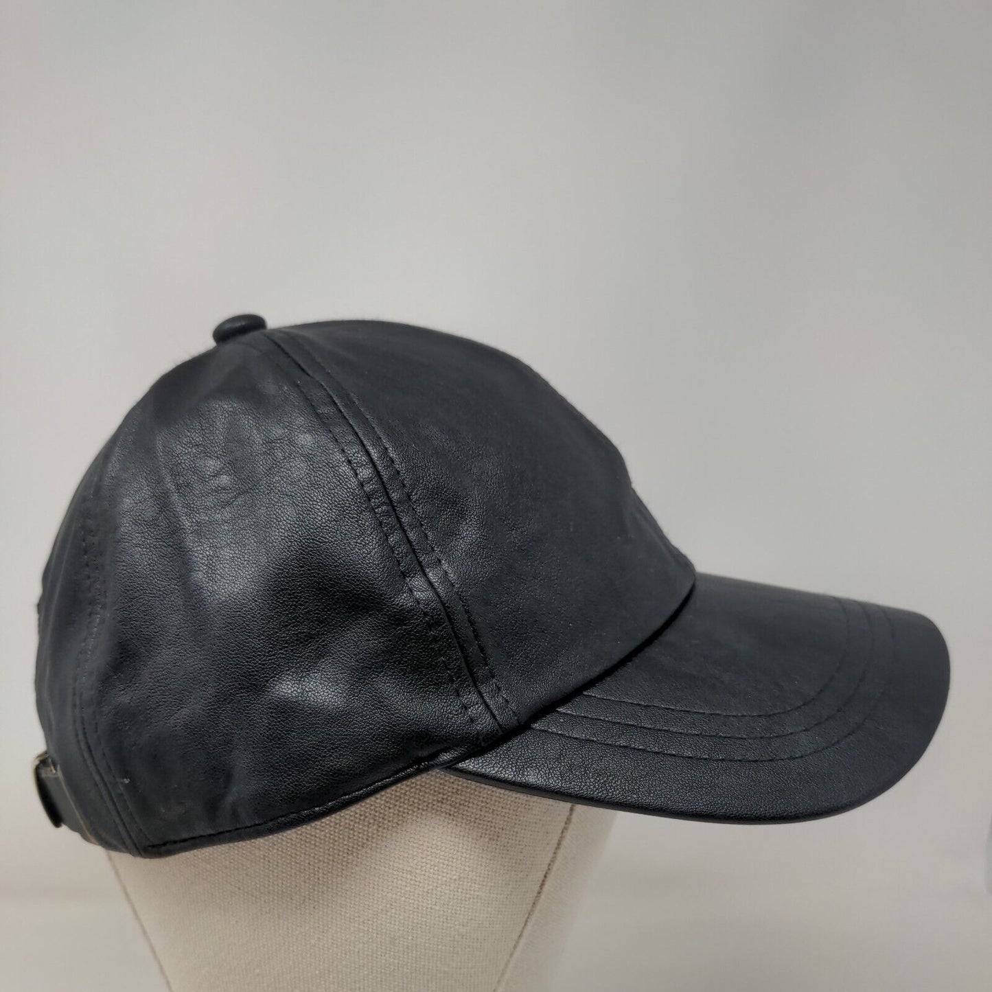 A New Day Faux Leather Slideback Hat Black One Size 6 Panel Blank