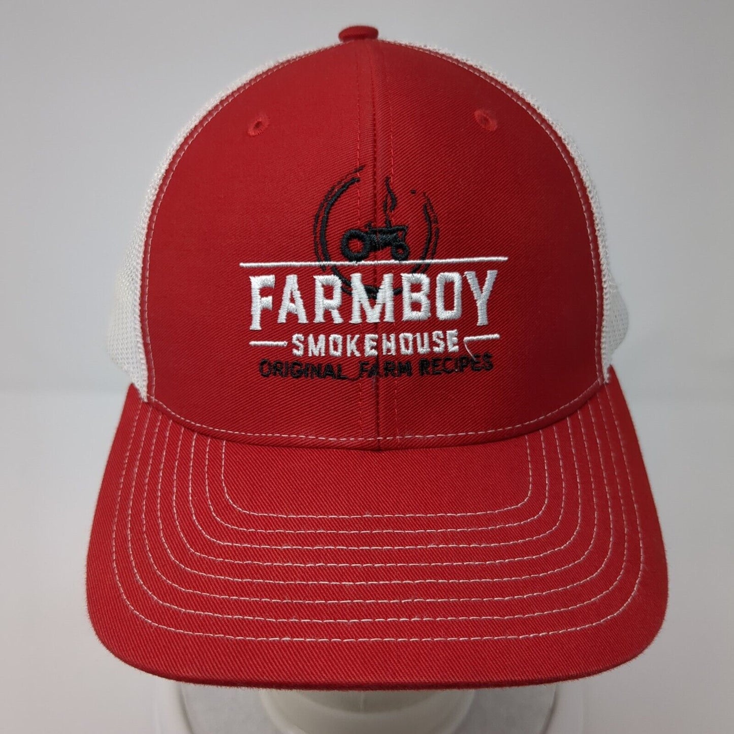 Farmboy Smokehouse Original Farm Recipes Snapback Trucker Hat Red OS Mesh Back
