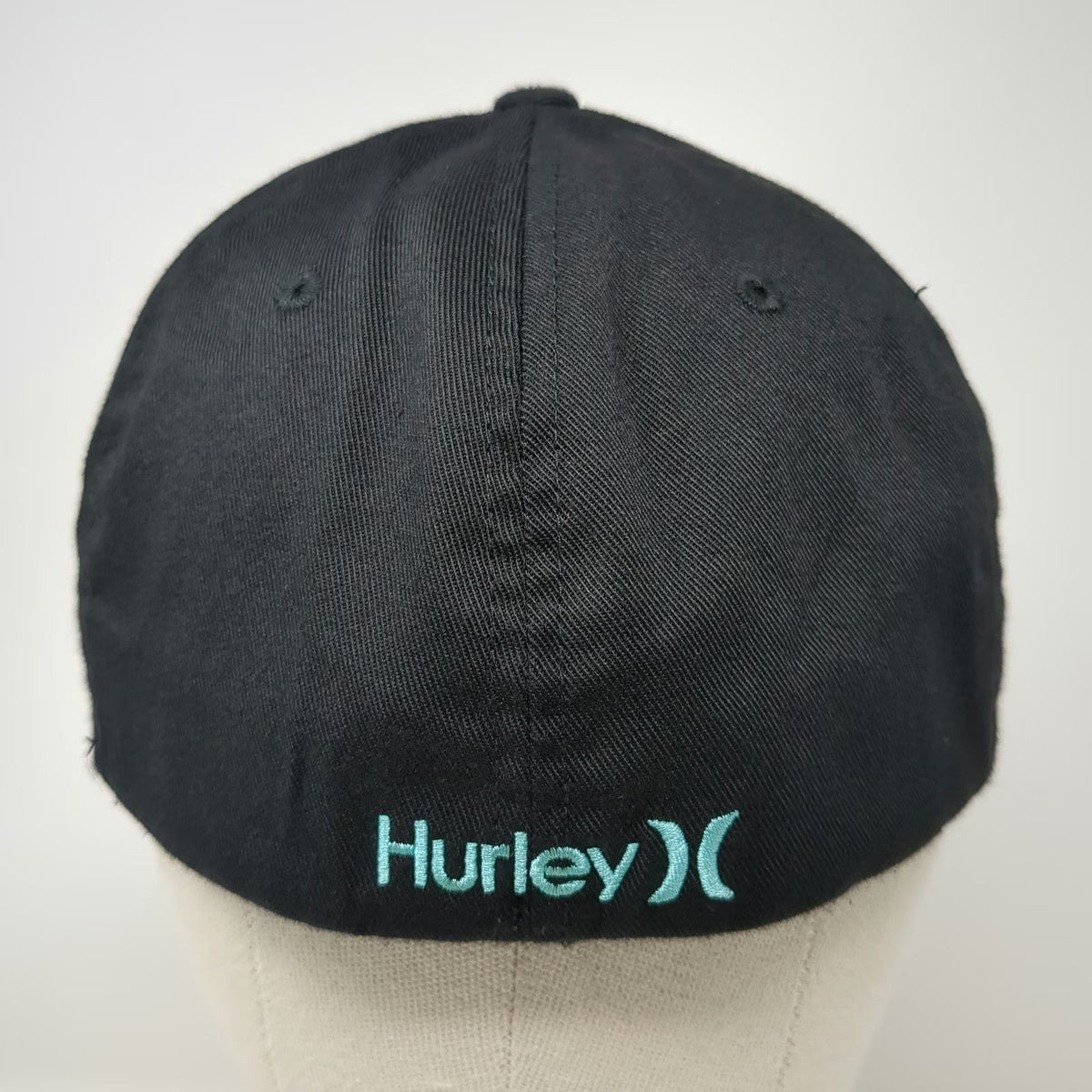 Hurley Baseball Cap Black XL Fitted Flexfit Embroidered Blue Logo Athletic Hat
