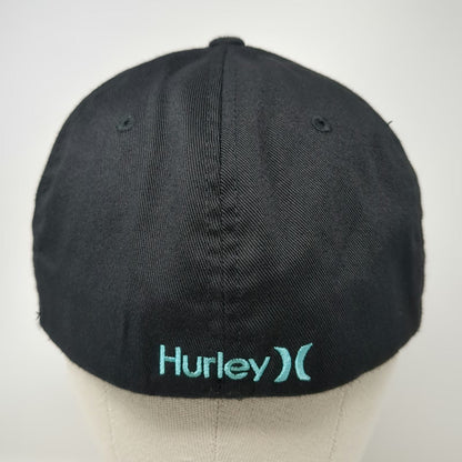 Hurley Baseball Cap Black XL Fitted Flexfit Embroidered Blue Logo Athletic Hat
