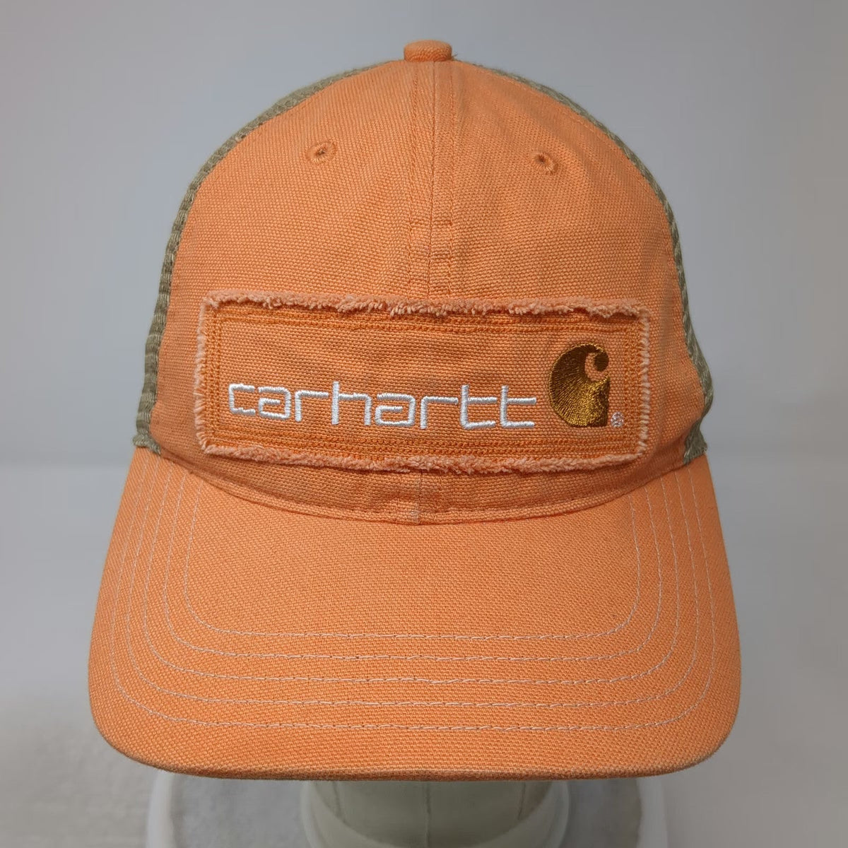 Carhartt Baseball Cap Orange One Size Mesh Back Strapback Frayed Patch Hat