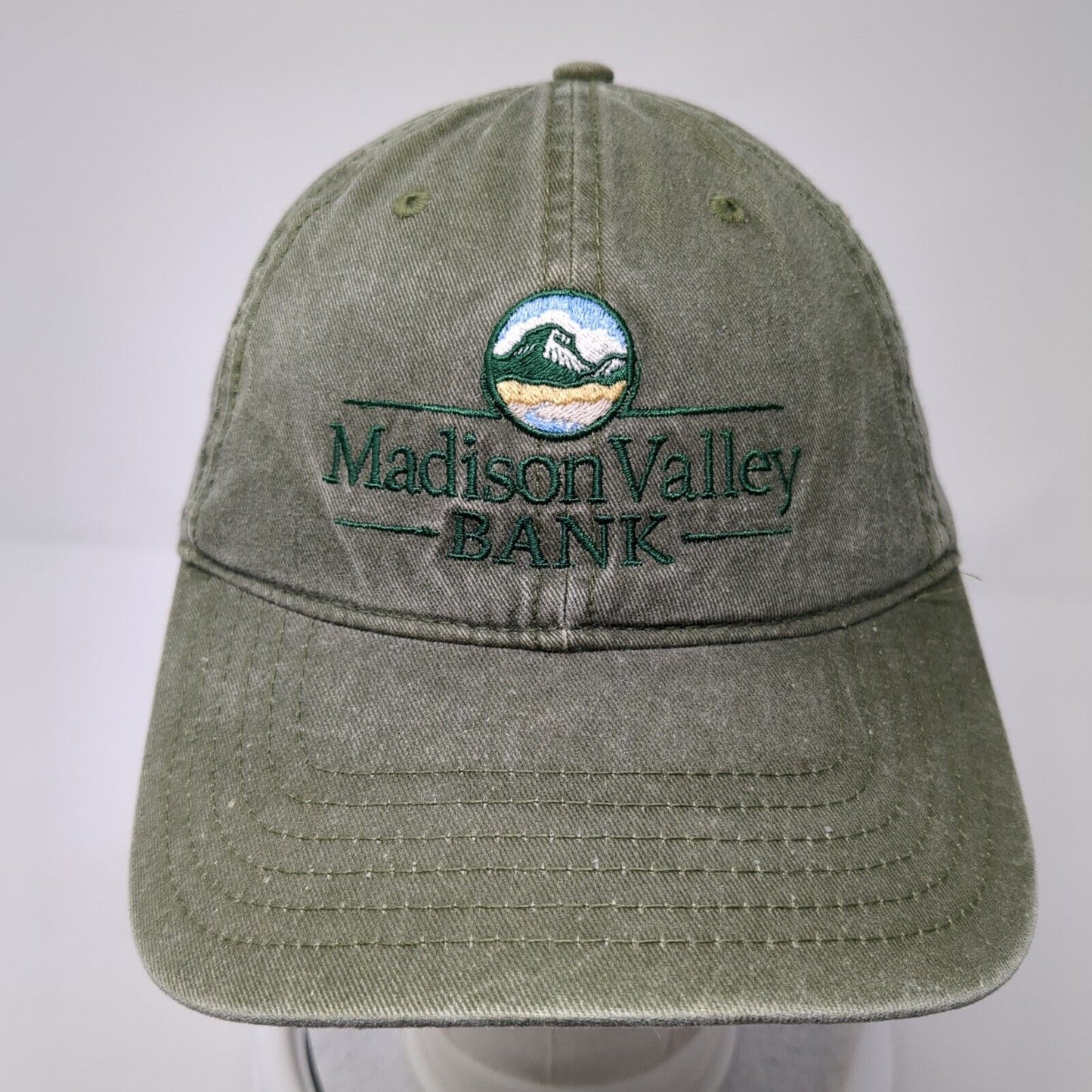 Madison Valley Bank Strapback Hat Green One Size Embroidered Otto