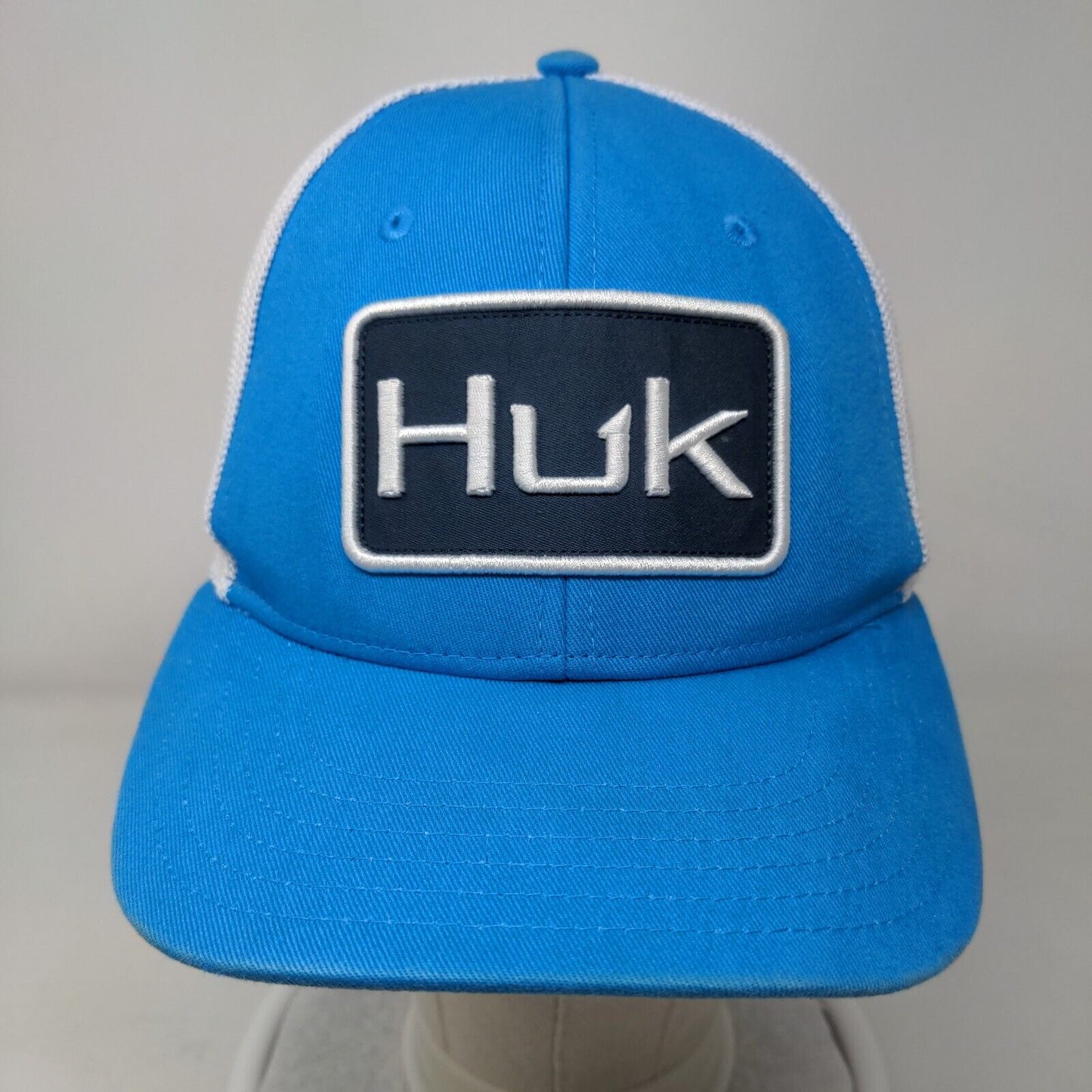 Huk Fishing Fitted Trucker Hat Blue S-M Breathable Mesh Back A-Flex Vented Holes