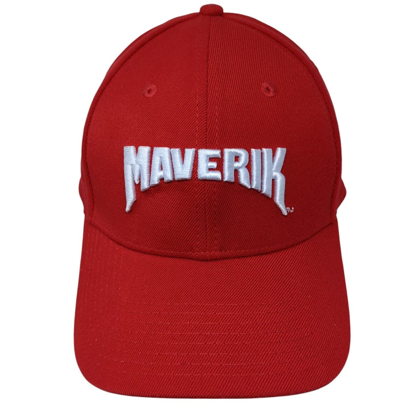 Maverik Fitted Hat Red S-M Solid Embroidered Adventure's First Stop