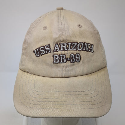 USS Arizona BB-39 Strapback Baseball Cap Brown One Size Adjustable Embroidered