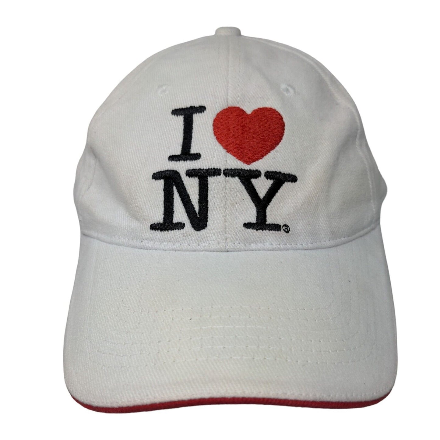 I Love NY Strapback Hat White 58cm Adjustable Embroidered Vented Holes 6 Panel