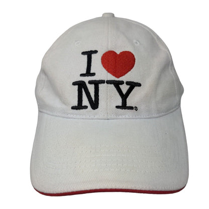 I Love NY Strapback Hat White 58cm Adjustable Embroidered Vented Holes 6 Panel