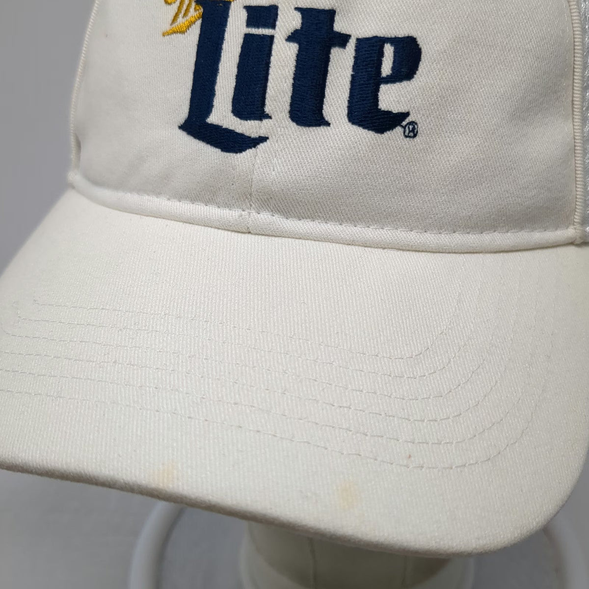 Cap America Baseball Cap White One Size Miller Lite Mesh Slideback Golf Hat