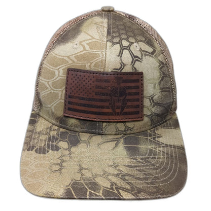 Outdoor Cap Trucker Hat Beige Green One Size Camo Spartan American Flag Patch
