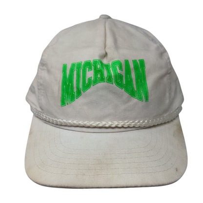 Michigan Snapback Rope Hat White OSFA Adjustable Solid Outdoor