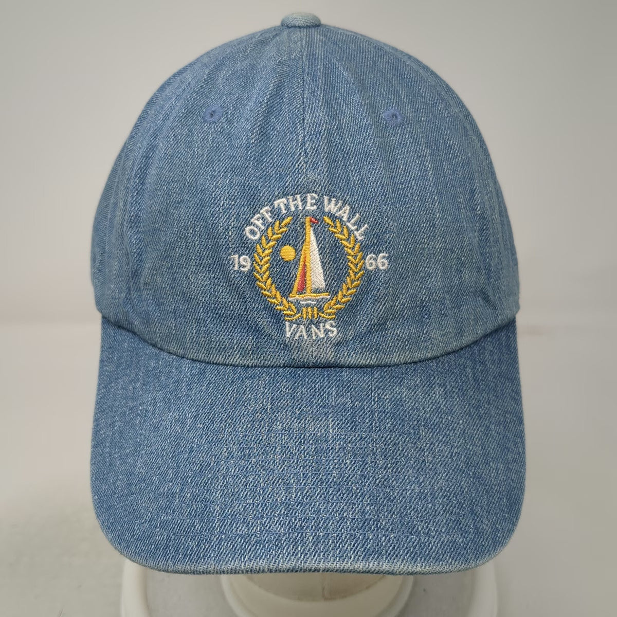 Vans Baseball Cap Blue One Size Denim Off The Wall Sailboat Logo Slideback Hat