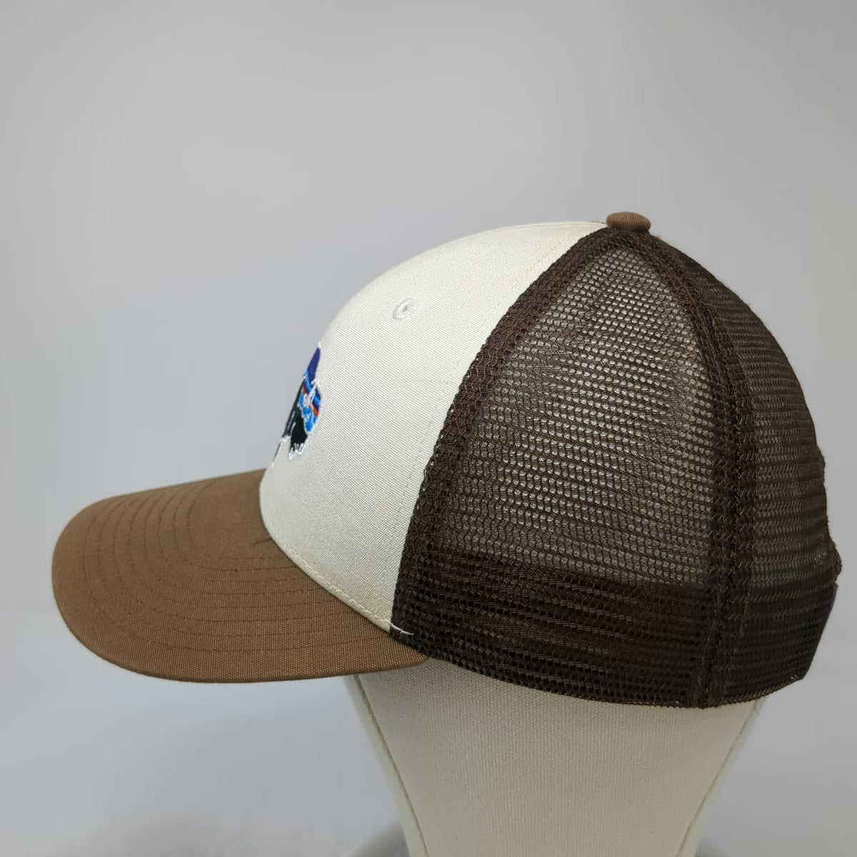 Patagonia Trucker Hat Brown Beige One Size Bison Logo Mesh Snapback Hiking Cap