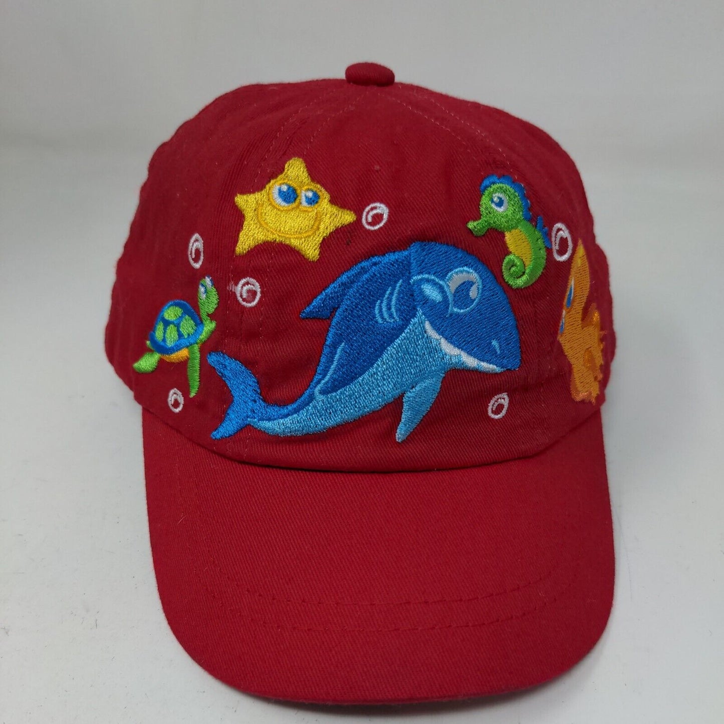 Kid Tees Baby Hat Red Stretchy Embroidered Sea Ocean Creatures Dolphin